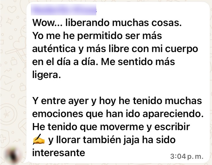 Mensaje de una alumna: me he permitido ser más auténtica y más libre con mi cuerpo en el día a día